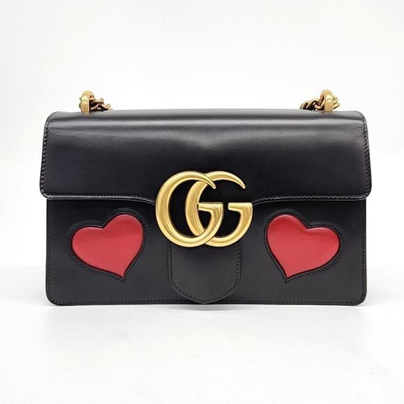 GUCCI leather GG Marmont Heart Chain Shoulder Bag Cross body 446744 black